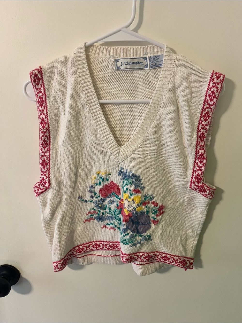 Vintage J. Christopher Cream Knit Floral Sweater Vest